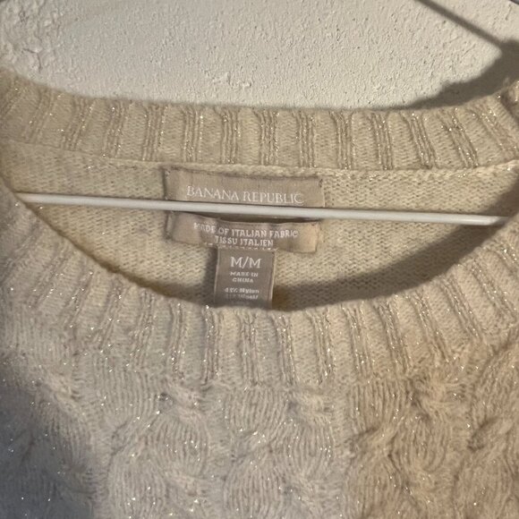 Banana Republic White Sparkle Knit Sweater Italian Yarn Women's M - Picture 2 of 9